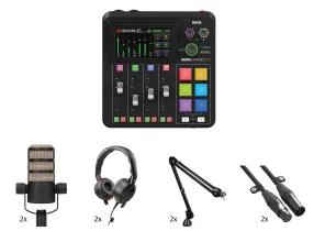 TWO PODCASTING BUNDLE - Kit with 1x RodeCaster Duo, 2x Podmic, 2x NTH50, 2x PSA1, 2x XLR-3M
